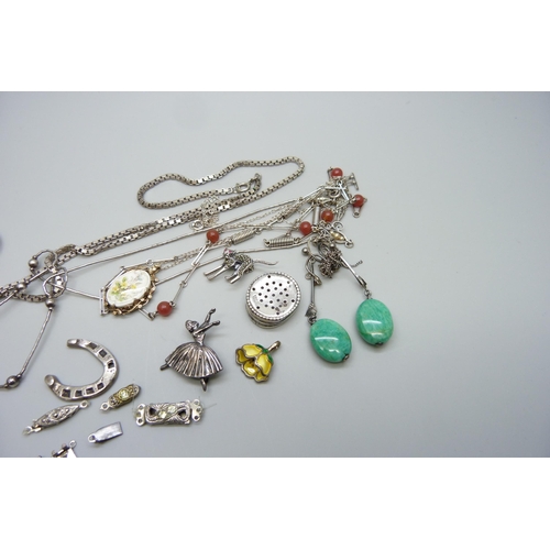 7151 - A collection of silver and white metal jewellery including a German Brutalist silver pendant, 76g