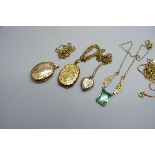 7167 - A collection of gold plated jewellery including a rolled gold locket and an Art Deco necklace