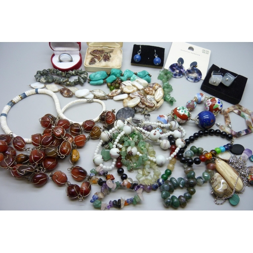 7177 - A collection of stone jewellery including necklaces and earrings, etc.