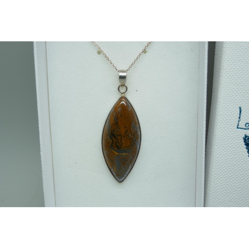 7225 - A handmade silver and tiger iron pendant, 10.8g