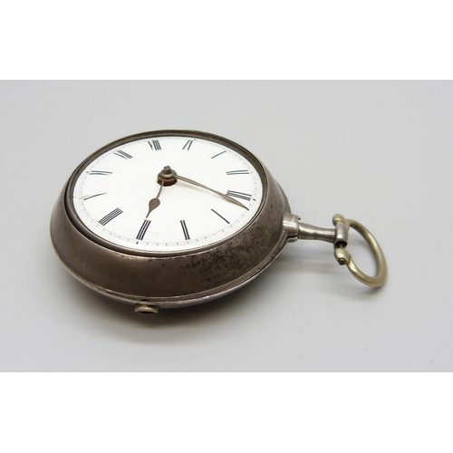 7258 - A silver pair cased pocket watch, Eastland, London, both cases hallmarked London 1792, a/f, lacking ... 