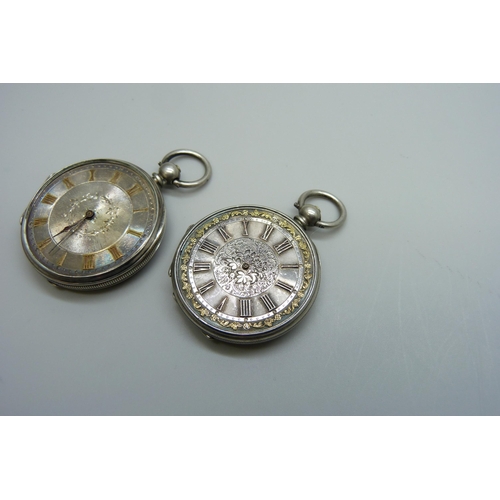 7259 - Two silver fob watches, a/f