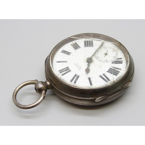 7260 - A heavy silver cased pocket watch, Chester 1907, a/f, total weight 185g