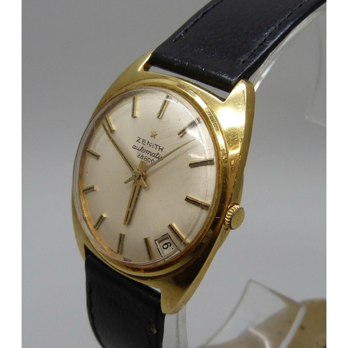 7269 - An 18ct gold Zenith automatic 28800 wristwatch, with original box and papers, case back bears inscri... 