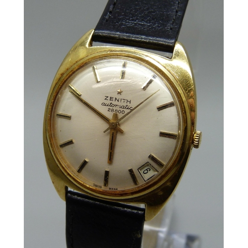 7269 - An 18ct gold Zenith automatic 28800 wristwatch, with original box and papers, case back bears inscri... 