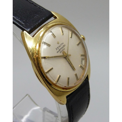 7269 - An 18ct gold Zenith automatic 28800 wristwatch, with original box and papers, case back bears inscri... 