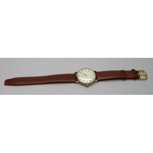 7278 - A 9ct gold cased Vertex Revue wristwatch, the case back bears inscription dated 1967, 31mm case