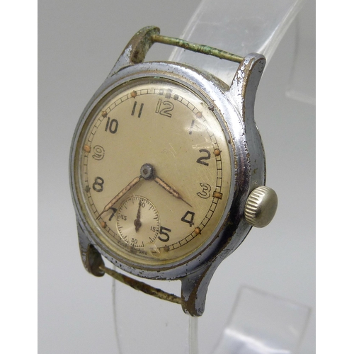 7280 - A military wristwatch head, marked with broad arrow and ATP, 30mm case