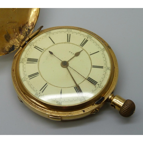 7296 - An 18ct gold cased pocket watch, the case hallmarked Chester 1896, the inner case bears inscription ... 