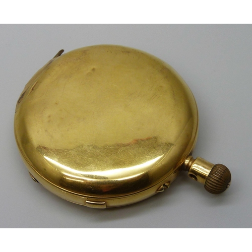 7296 - An 18ct gold cased pocket watch, the case hallmarked Chester 1896, the inner case bears inscription ... 