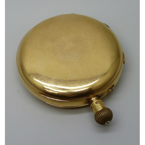 7296 - An 18ct gold cased pocket watch, the case hallmarked Chester 1896, the inner case bears inscription ... 