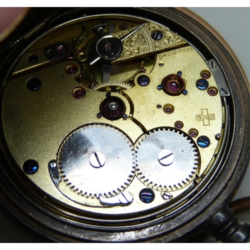 7298 - A Swiss made gunmetal cased repeater pocket watch, the movement marked 6099, 52mm case