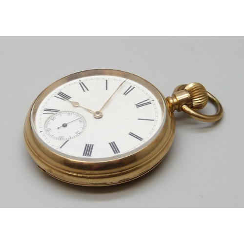 7300 - A gold plated open face Waltham Riverside pocket watch, inner case bears inscription dated 1911