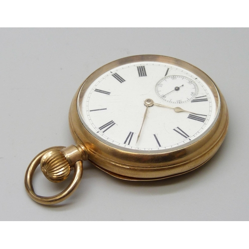 7300 - A gold plated open face Waltham Riverside pocket watch, inner case bears inscription dated 1911