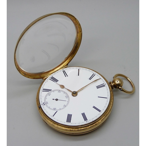 7301 - An 18ct gold cased open face pocket watch, the case hallmarked London 1867, total weight 106.5g, 47m... 