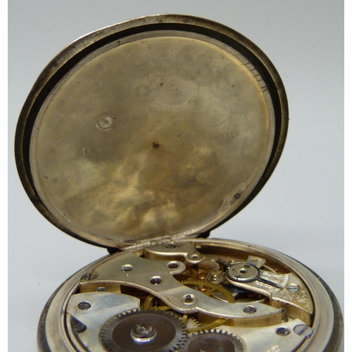 7303 - A silver pocket watch, London import mark for 1919, a/f