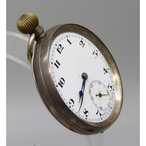 7303 - A silver pocket watch, London import mark for 1919, a/f