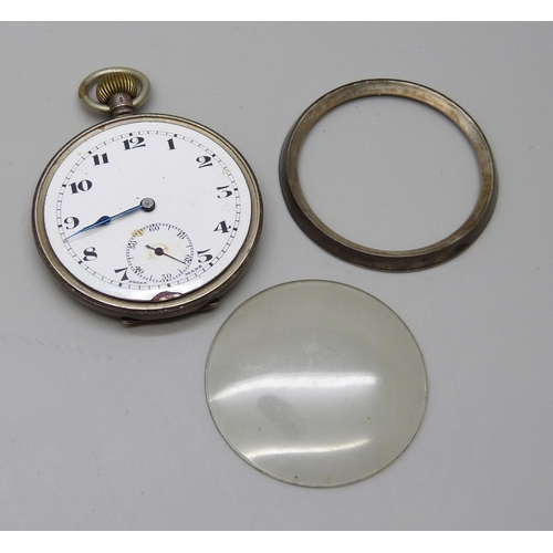 7303 - A silver pocket watch, London import mark for 1919, a/f