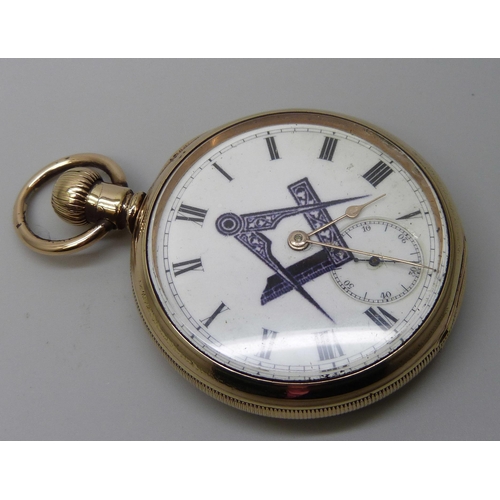 7304 - A Waltham pocket watch with Masonic dial