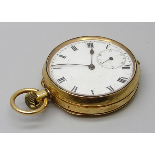 7305 - An 18ct gold case pocket watch, inner case marked 18ct gold, total weight 75.4g, 45mm case