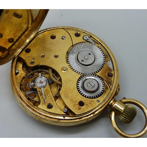 7305 - An 18ct gold case pocket watch, inner case marked 18ct gold, total weight 75.4g, 45mm case