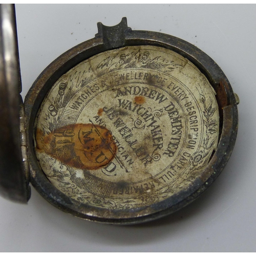 7306 - A silver cased pocket watch with silver dial and gold applied numerals, inner case marked Birmingham... 