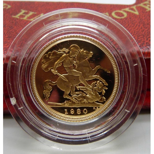 7322 - A Royal Mint proof half sovereign, 1980, cased