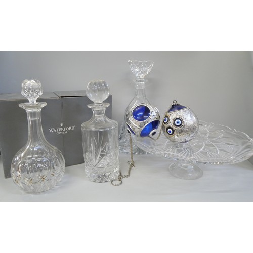 2112 - A Thomas Webb crystal decanter, a Bohemia crystal tazza, Thomas Webb crystal decanter, all boxed and... 