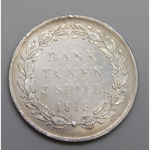 7344 - Coins; a George III 1813 three shillings bank token, 'Bank token 3 Shill. 1813',