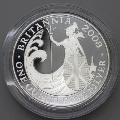 7349 - Coins; a 2008 1oz. silver proof Britannia coin, with certificate