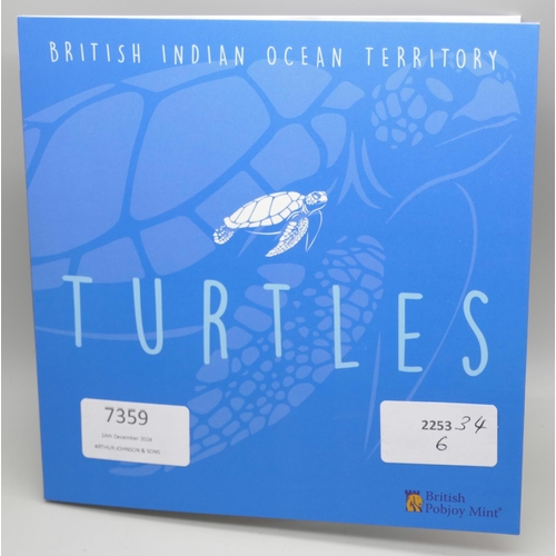 7359 - British Indian Ocean Territory, presentation pack, 5 Nickel Diamond Finish Turtles coins set, each 5... 