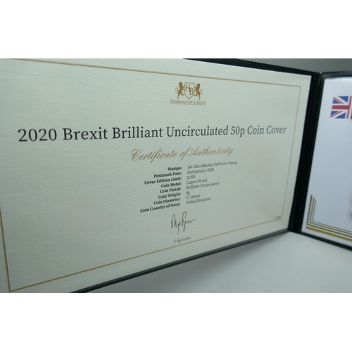 7361 - BR Exit, UK leaves the EU, 2020 Brexit brilliant uncirculated 50p coin cover with certificate of aut... 