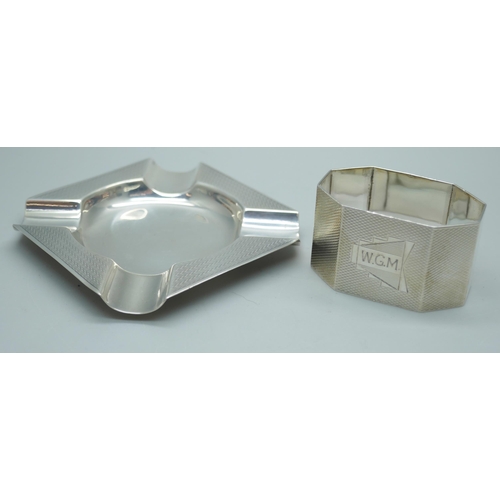 7370 - A silver ashtray and a silver napkin ring, 59g