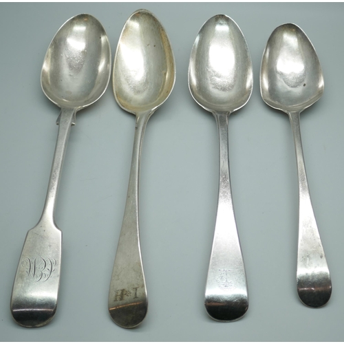 7378 - Two Georgian and two Victorian silver serving spoons, 276g