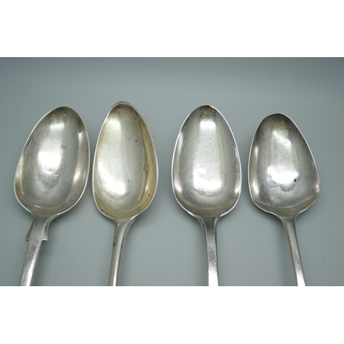 7378 - Two Georgian and two Victorian silver serving spoons, 276g