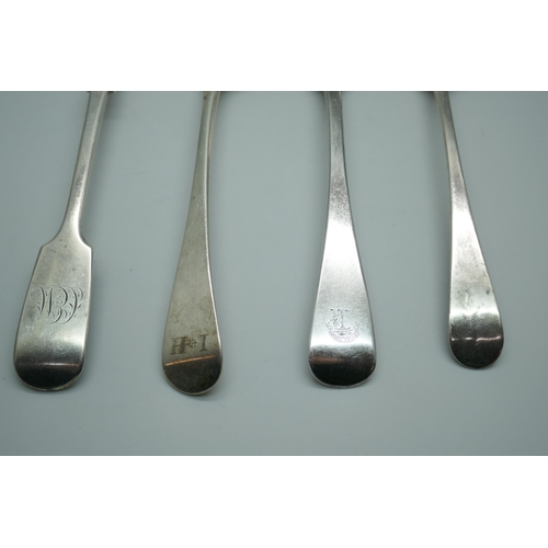 7378 - Two Georgian and two Victorian silver serving spoons, 276g