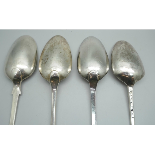 7378 - Two Georgian and two Victorian silver serving spoons, 276g