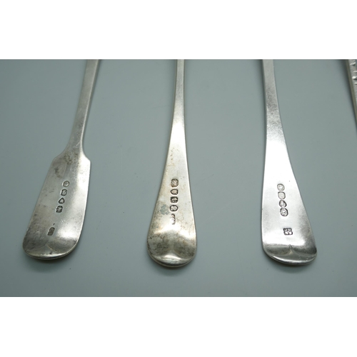 7378 - Two Georgian and two Victorian silver serving spoons, 276g