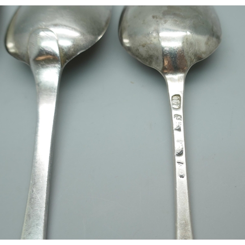 7378 - Two Georgian and two Victorian silver serving spoons, 276g