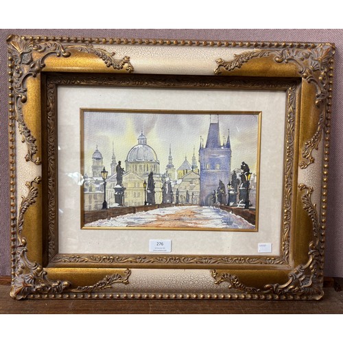 276 - Stuart J. Mallard, Charles Bridge, Prague, watercolour, framed