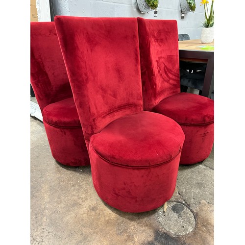 3103 - A set of four red velvet high back chairs