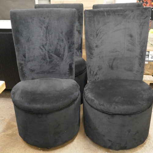 3228 - A set of four black velvet high back chairs