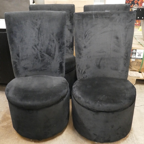 3228 - A set of four black velvet high back chairs