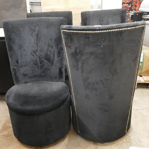 3228 - A set of four black velvet high back chairs