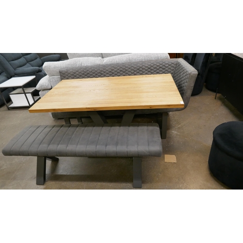 3229 - An oak dining table and 2 benches (marked top)