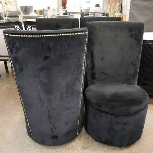 3233 - A set of four black velvet high back chairs