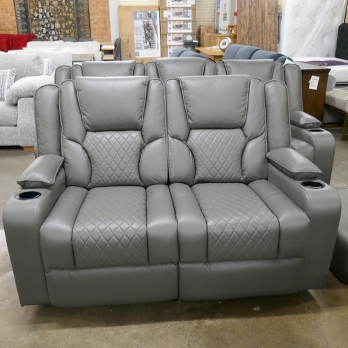 3240 - An Orlando grey electric reclining pair of sofas with cupholders, reading lights and charging ports