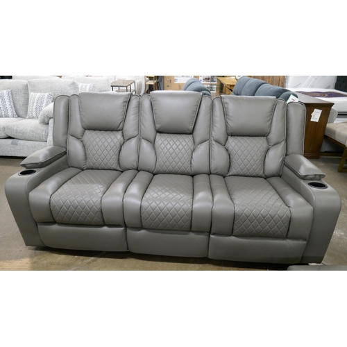 3240 - An Orlando grey electric reclining pair of sofas with cupholders, reading lights and charging ports