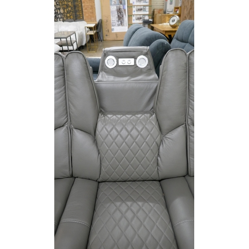 3240 - An Orlando grey electric reclining pair of sofas with cupholders, reading lights and charging ports