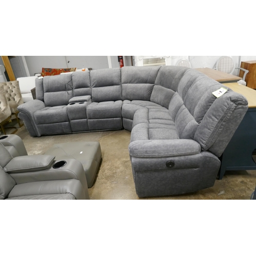 3241 - A Berlin Grey fabric electric reclining corner sofa with cup holders, LED lights and storage